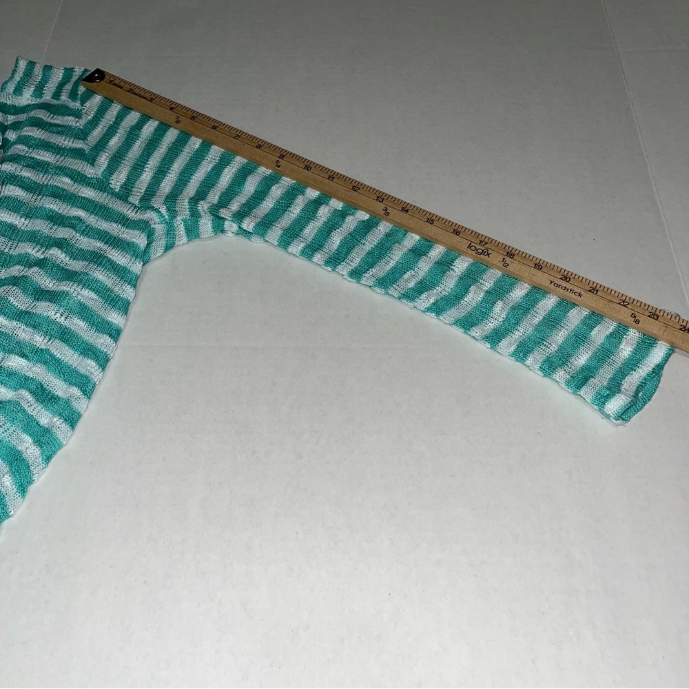 Simply Irresistible Green and White Striped Open Front Cardigan Size 1X - Picture 7 of 10
